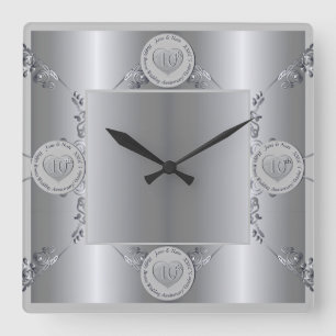 10th Tin Wedding Jubileum Wall Clock Vierkante Klok