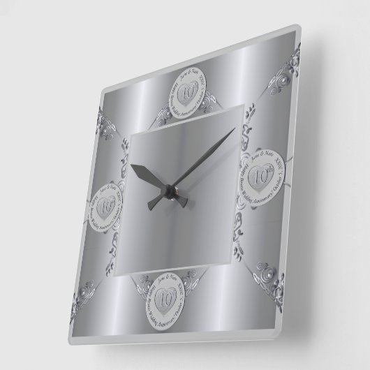 10th Tin Wedding Jubileum Wall Clock Vierkante Klok (Hoek)