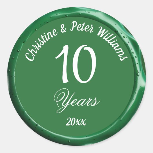 10th Tin Wedding Sage Green Wax Seal Sticker (Voorkant)