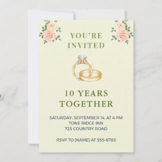 10th Wedding Anniversary Invitation | Elegant Ring Kaart