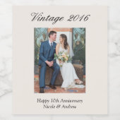 10th Wedding Anniversary Party Decor Custom Photo Wijn Etiket (Enkel label)