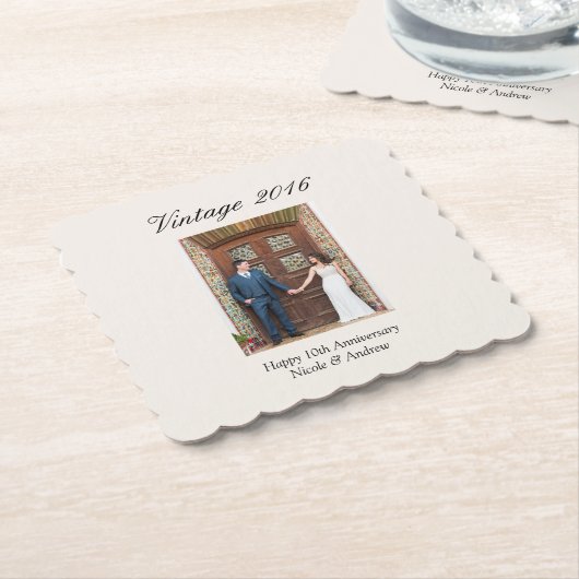 10th Wedding Anniversary Party Personalized Photo Kartonnen Onderzetters (Gebogen)