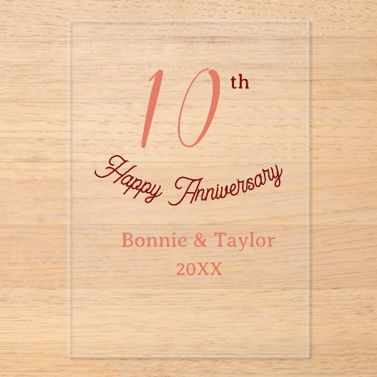 10th wedding anniversary peach pastel name retro b acryl uitnodigingen (Voorkant)