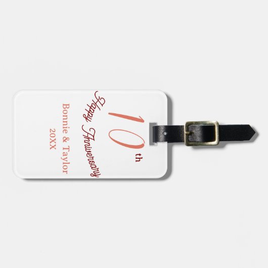 10th wedding anniversary peach pastel name retro b bagagelabel (Voorkant horizontaal)
