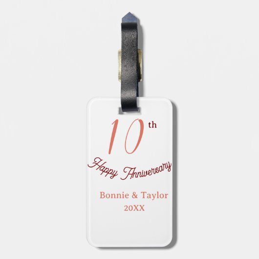 10th wedding anniversary peach pastel name retro b bagagelabel (Achterkant verticaal)