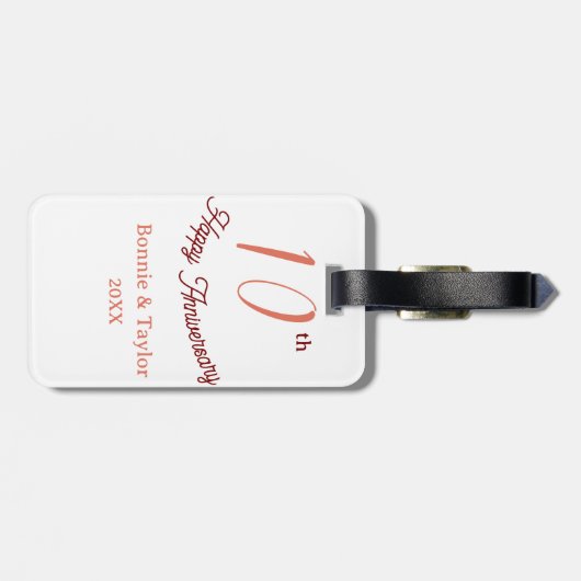 10th wedding anniversary peach pastel name retro b bagagelabel (Achterkant horizontaal)