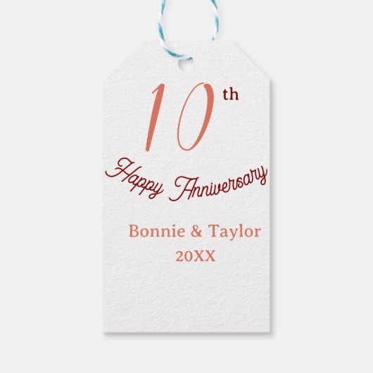 10th wedding anniversary peach pastel name retro b cadeaulabel (Achterkant)