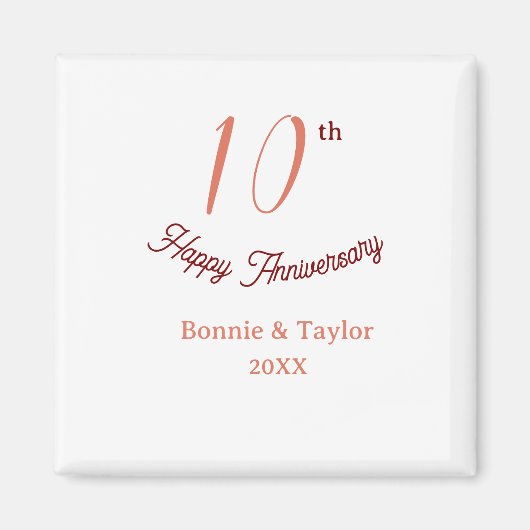 10th wedding anniversary peach pastel name retro b magneet (Voorkant)