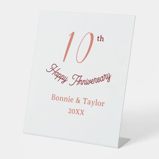10th wedding anniversary peach pastel name retro b reclamebord met voetstuk (Voorkant)