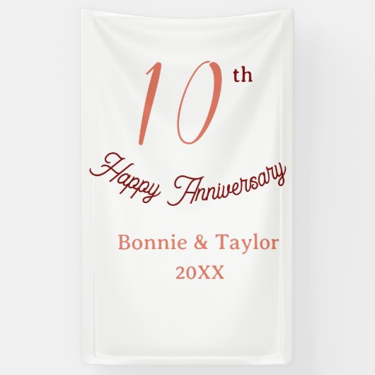 10th wedding anniversary peach pastel name retro b spandoek (Verticaal)