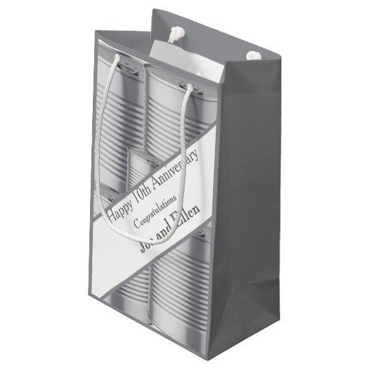 10th Wedding Anniversary, Tin Anniversary Klein Cadeauzakje (Achterkant Gekanteld)