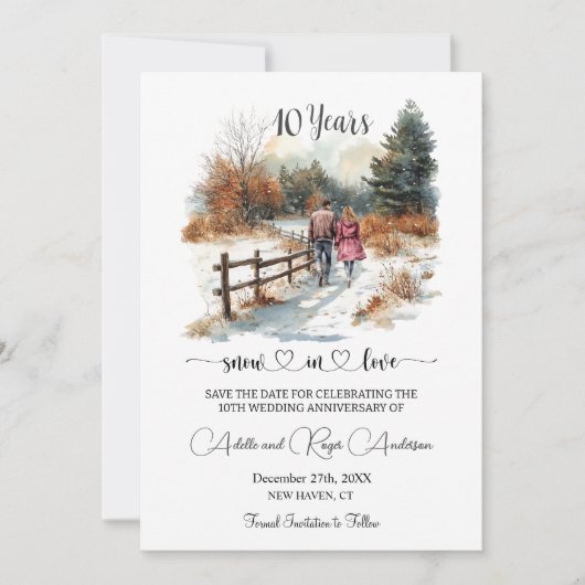 10th Wedding Anniversary Winter Landscape Romantic Save The Date (Voorkant)