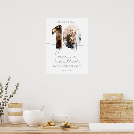 10th Wedding Jubileum 2 Foto Welkom Teken Poster (Keuken)