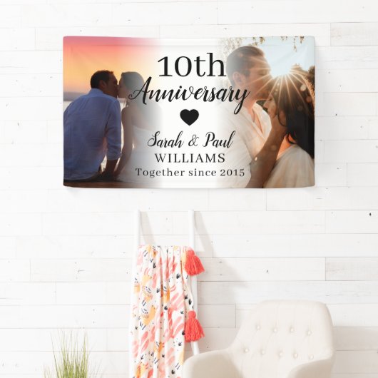 10th Wedding Jubileum Custom 2 Photo Collage Spandoek (Insitu)