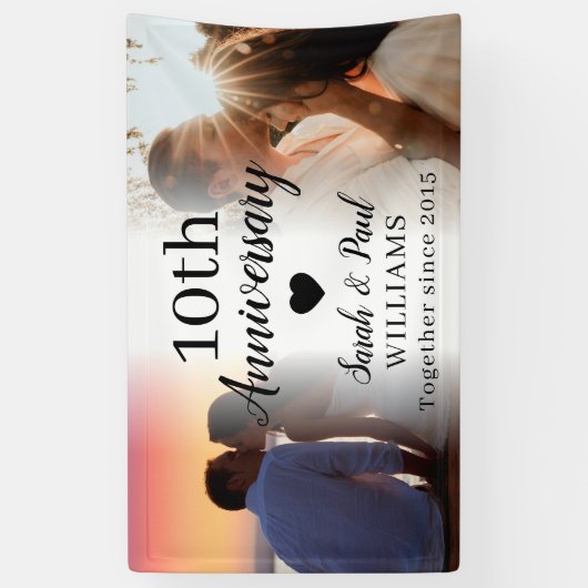 10th Wedding Jubileum Custom 2 Photo Collage Spandoek (Verticaal)