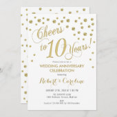 10th Wedding Jubileum Invitation - Goud & Wit Kaart (Voorkant / Achterkant)