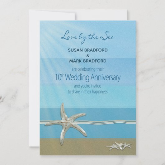 10th Wedding Jubileum Invitation, Ocean, Kaart (Voorkant)