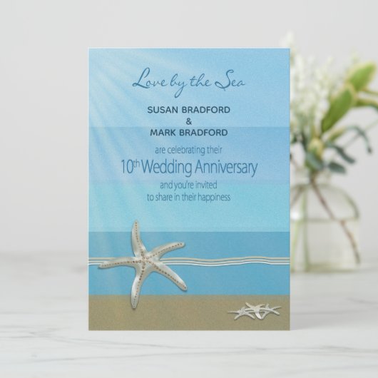 10th Wedding Jubileum Invitation, Ocean, Kaart (Staand voorkant)