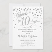 10th Wedding Jubileum Invitation - Silver White Kaart (Voorkant)