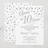 10th Wedding Jubileum Invitation - Silver White Kaart (Voorkant / Achterkant)