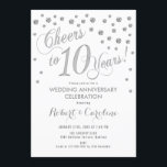 10th Wedding Jubileum Invitation - Silver White Kaart<br><div class="desc">10th Wedding Jubileum Invitation Elegant ontwerp met faux glitter zilver en wit. Hoera voor 10 jaar!</div>