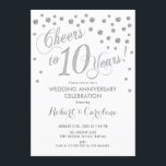 10th Wedding Jubileum Invitation - Silver White Kaart<br><div class="desc">10th Wedding Jubileum Invitation Elegant ontwerp met faux glitter zilver en wit. Hoera voor 10 jaar!</div>