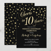 10th Wedding Jubileum Invitation - Zwart & Goud Kaart (Voorkant / Achterkant)