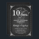 10th Wedding Jubileum - Krijtbord Wit Kaart<br><div class="desc">Golden 10th Wedding Jubileum. Elegant  retro ontwerp met krijtbord zwart patroon. Beschikt over een wit script lettertype. Hoera voor 10 jaar! Kan worden gepersonaliseerd in elk jaar van het huwelijk! Stuur me een bericht als je nog meer maatwerk nodig hebt.</div>