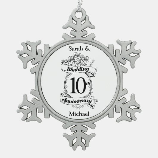 10th Wedding Jubileum Rozen Tin Sneeuwvlok Ornament (Voorkant)