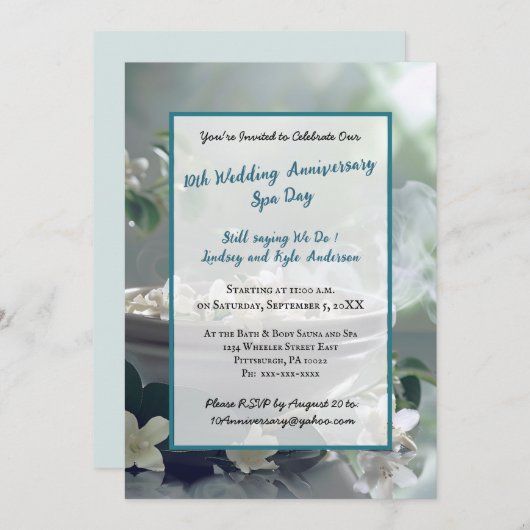 10th Wedding Jubileum Spa Wellness Invitation Kaart (Voorkant / Achterkant)