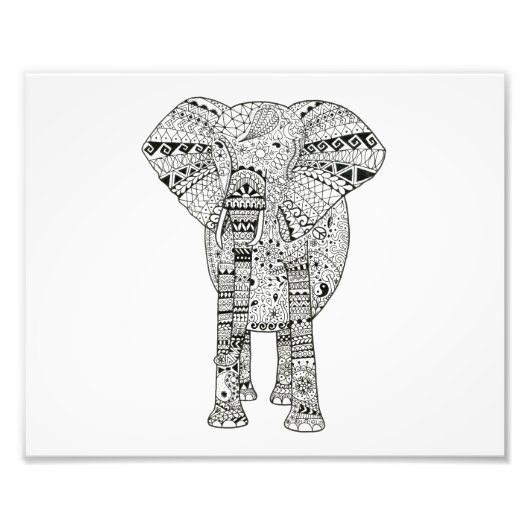 10x8 Hand Illustrated Artsy Elephant Pen Art Foto Afdruk (Voorkant)