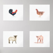 10x8 Schattigee Boerderijdieren Waterverf Dieren s Muurkunst Sets (Voorkant)