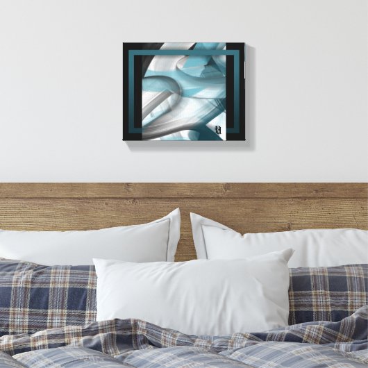 10x8" Trend Abstract Kunstcanvas Zwart Wit Blauw Canvas Afdruk (Insitu (Slaapkamer))