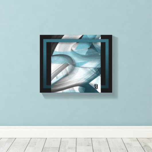10x8" Trend Abstract Kunstcanvas Zwart Wit Blauw Canvas Afdruk (Insitu (Houten vloer))
