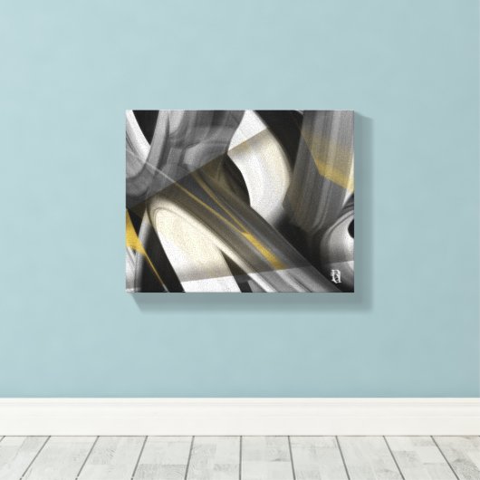 10x8" Trend Abstract Kunstcanvas Zwart Wit Goud Canvas Afdruk (Insitu (Houten vloer))