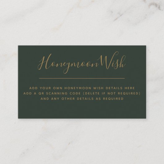 10x Sage Green Gold Honeymoon Wish QR Code Informatiekaartje (Voorkant)