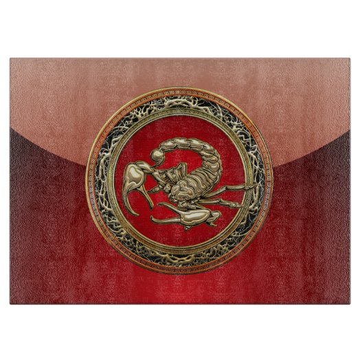 [110] Gangd gouden Scorpion op rood Snijplank (Voorkant)