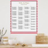 110 Rood/Witte Stripes Wedding Seating Chart Poster (Keuken)