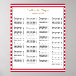 110 Rood/Witte Stripes Wedding Seating Chart Poster