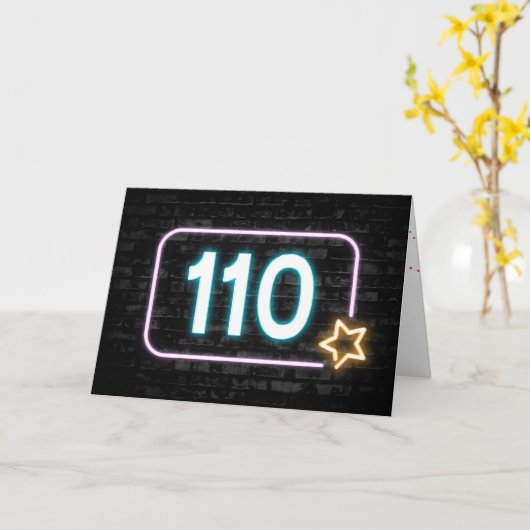 110e verjaardag Neon Sign On Brick Wall Kaart (Gele Bloem)