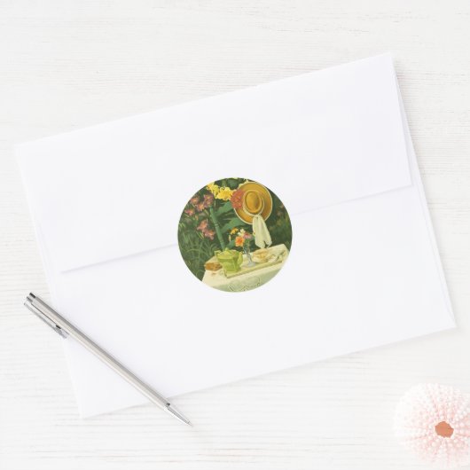 1144 Tea Time in Garden Ronde Sticker (Envelop)