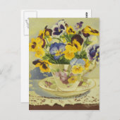1187 Pansies in het Briefkaart Teacup (Voorkant / Achterkant)