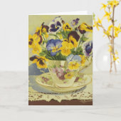 1187 Pansies in Teacup Birthday Card Kaart (Gele Bloem)