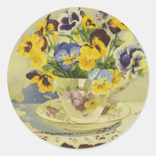 1187 Pansies in Teacup Ronde Sticker