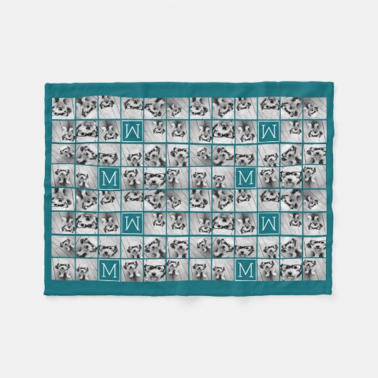 11 Afbeelding collage met aangepast monogram blauw Fleece Deken (Voorkant (Horizontaal))