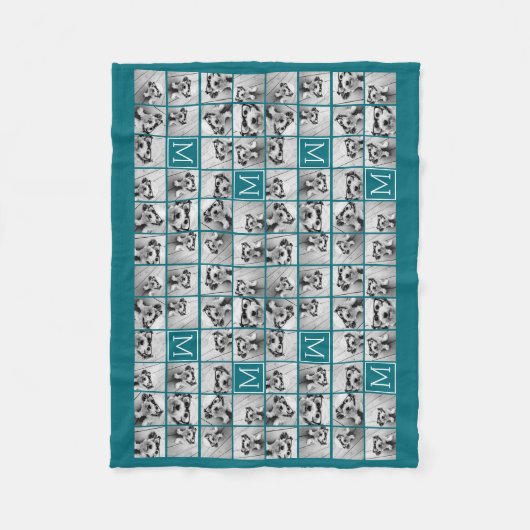 11 Afbeelding collage met aangepast monogram blauw Fleece Deken (Voorkant)