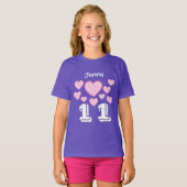 11 Birthday Girl Hearts Big Number Aangepaste naam T-shirt (Voorkant volledig)