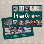 11 Foto Blauwgroen Groen Vrolijk Kerstfeest Modern Folie Feestdagenkaart<br><div class="desc">Verstuur stijlvolle vrolijke groeten en deel 11 van je favoriete afbeeldingen met een aangepaste fotocollage blauwgroen en de gouden folie van het roos. Alle tekst op deze sjabloon is eenvoudig te personaliseren om alle formuleringen op te nemen, zoals vrolijk kerstfeest, Prettige feestdagen, seizoensgroeten, nieuwjaarschaafjes, enz. (AFBEELDING PLACEMENT TIP: een gemakkelijke...</div>