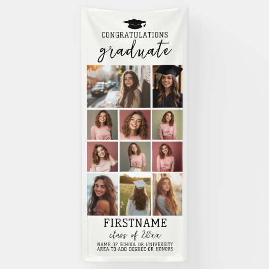 11 Foto Collage Afstuderen Modern Minimaal Wit Spandoek (Verticaal)