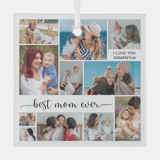 11 Foto Collage Beste mama ooit Glas Ornament (Voorkant)